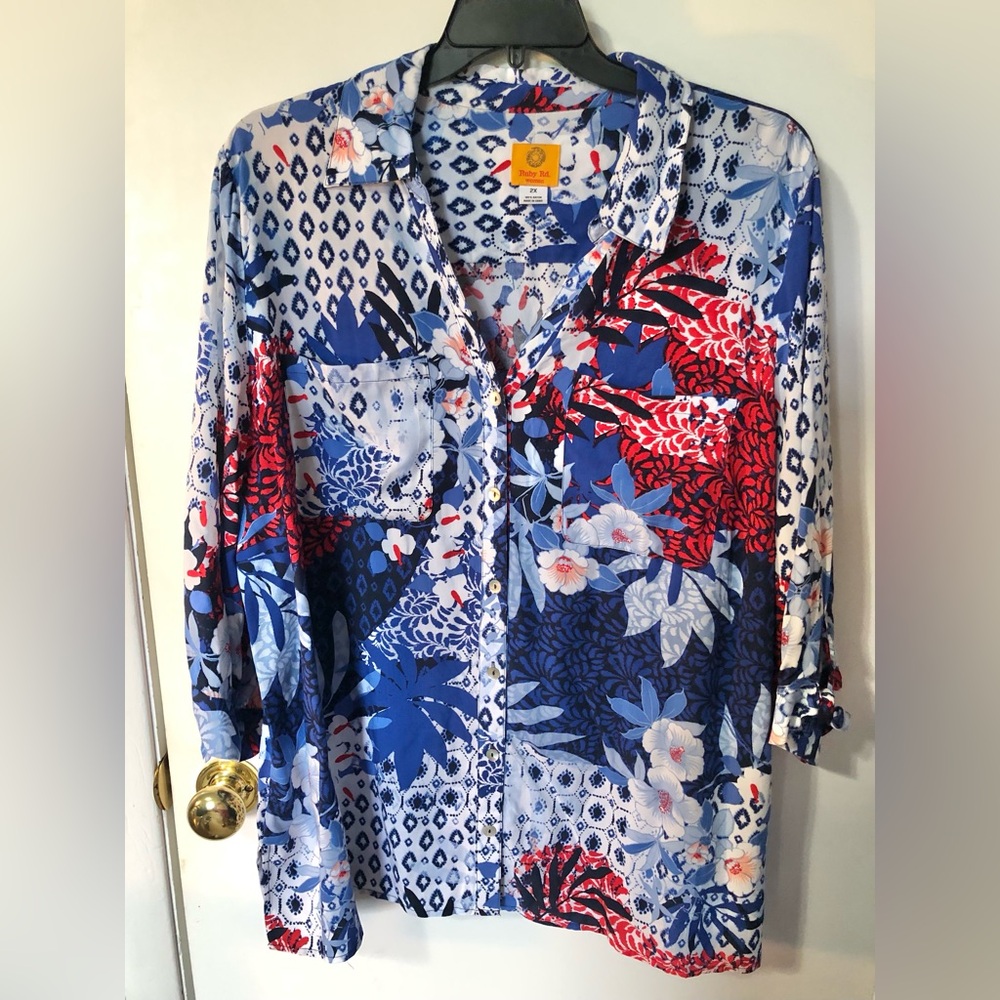 Ruby Rd. Blue and Red Patterned Shirt Sz. 2X
